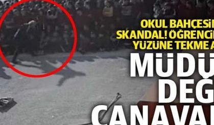 Okul müdürü öğrencinin yüzüne tekme attı!