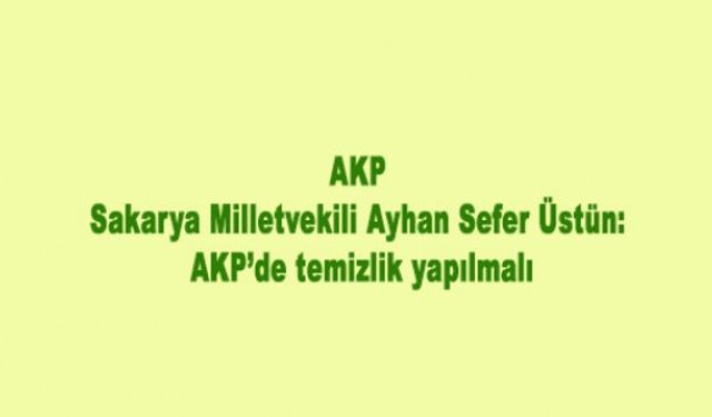 AKP Sakarya Milletvekili Ayhan Sefer Üstün: AKP’de temizlik yapılmalı