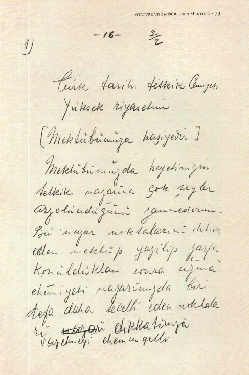 Atatürk'ün sansürlenen mektubu 1